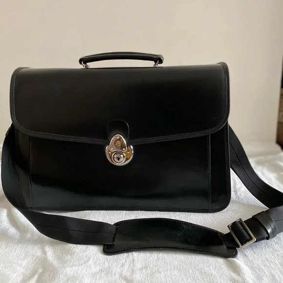Brooks Brothers Black Leather Single Gusset Classic Briefcase - Picture 1 of 5
